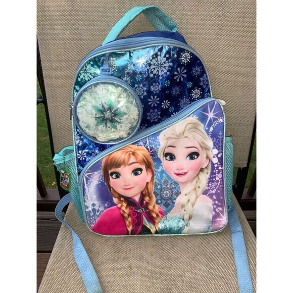 Disney Frozen Backpack‎ Book Bag Anna & Elsa 16"damage on side pocket torn - Picture 1 of 9